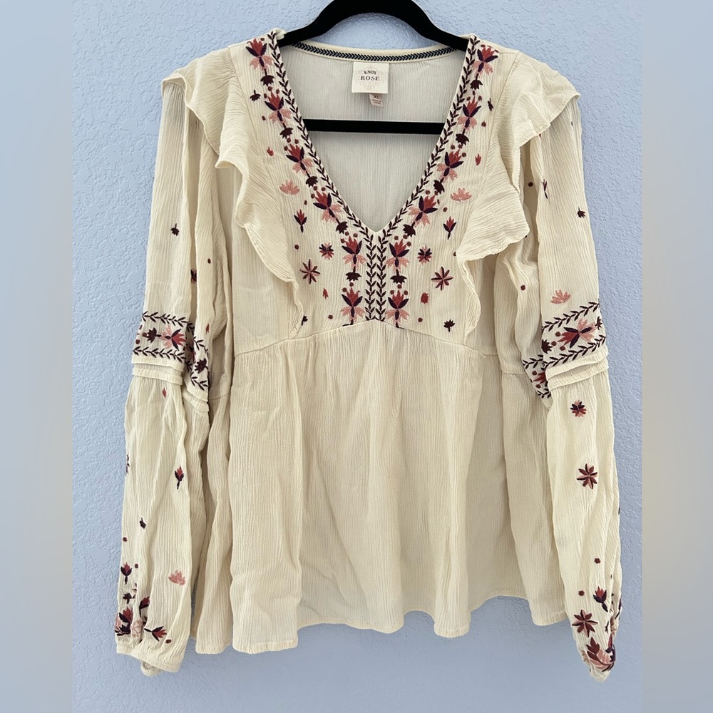 Knox Rose Cream Blouse with Floral Embroidery